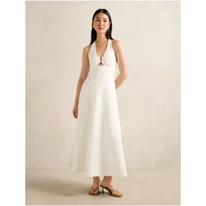 Forever New Women's Angie Hardware Halter Linen Midi Dress in Porcelain
