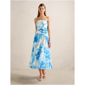 Forever New Women's Ashton Ruched Midi Dress in Blue Maia Floral