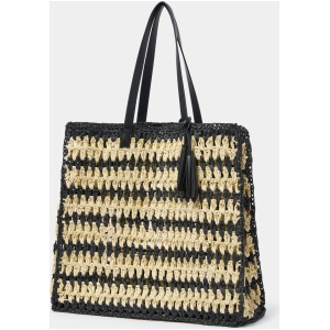 Forever New Women's Ayla Stripe Weave Tote Bag in Natural Black