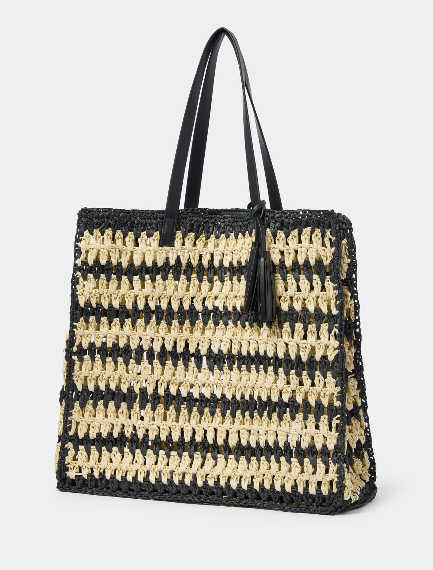 Forever New Women's Ayla Stripe Weave Tote Bag in Natural Black