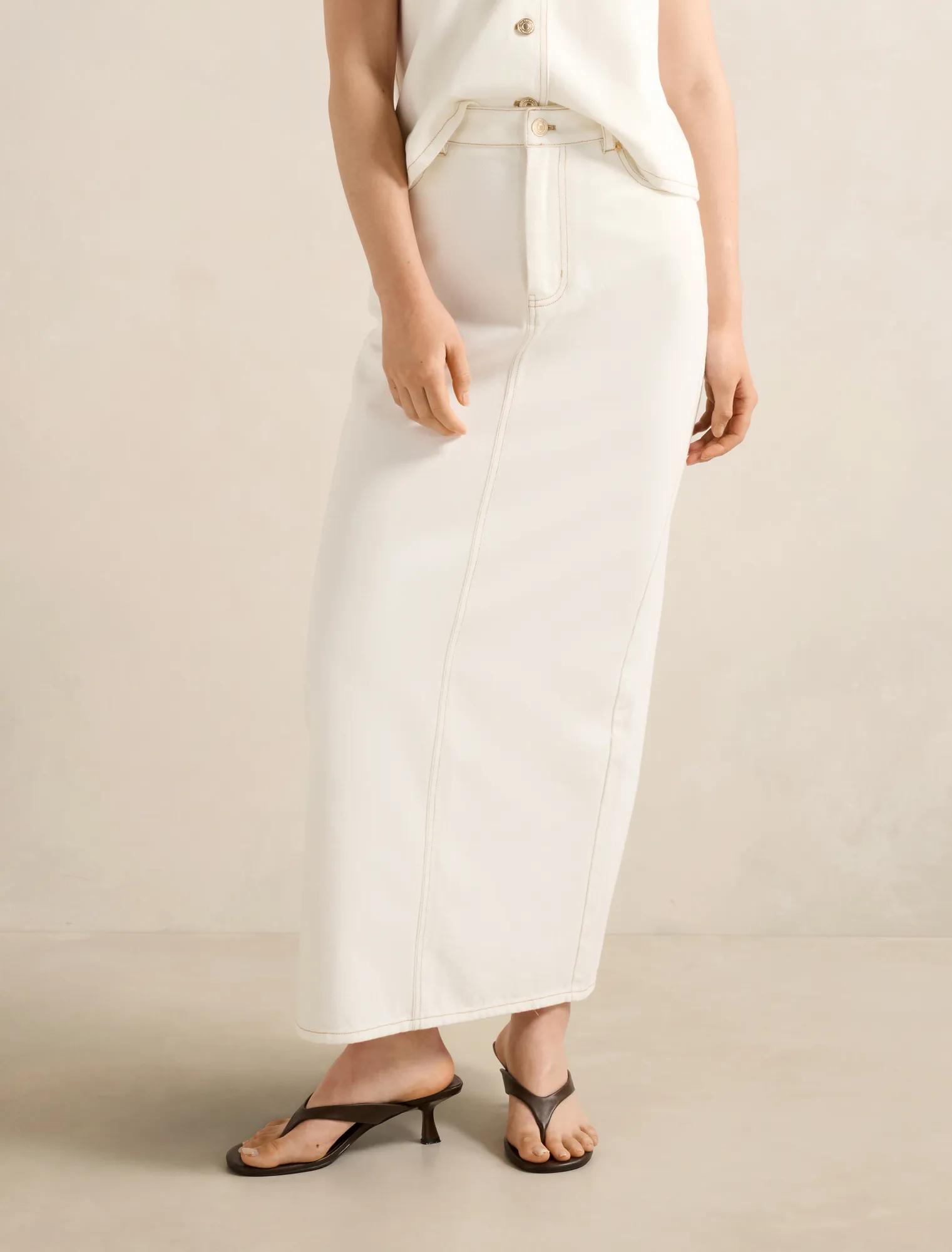 Forever New Women's Beatrice Denim Column Skirt in Porcelain