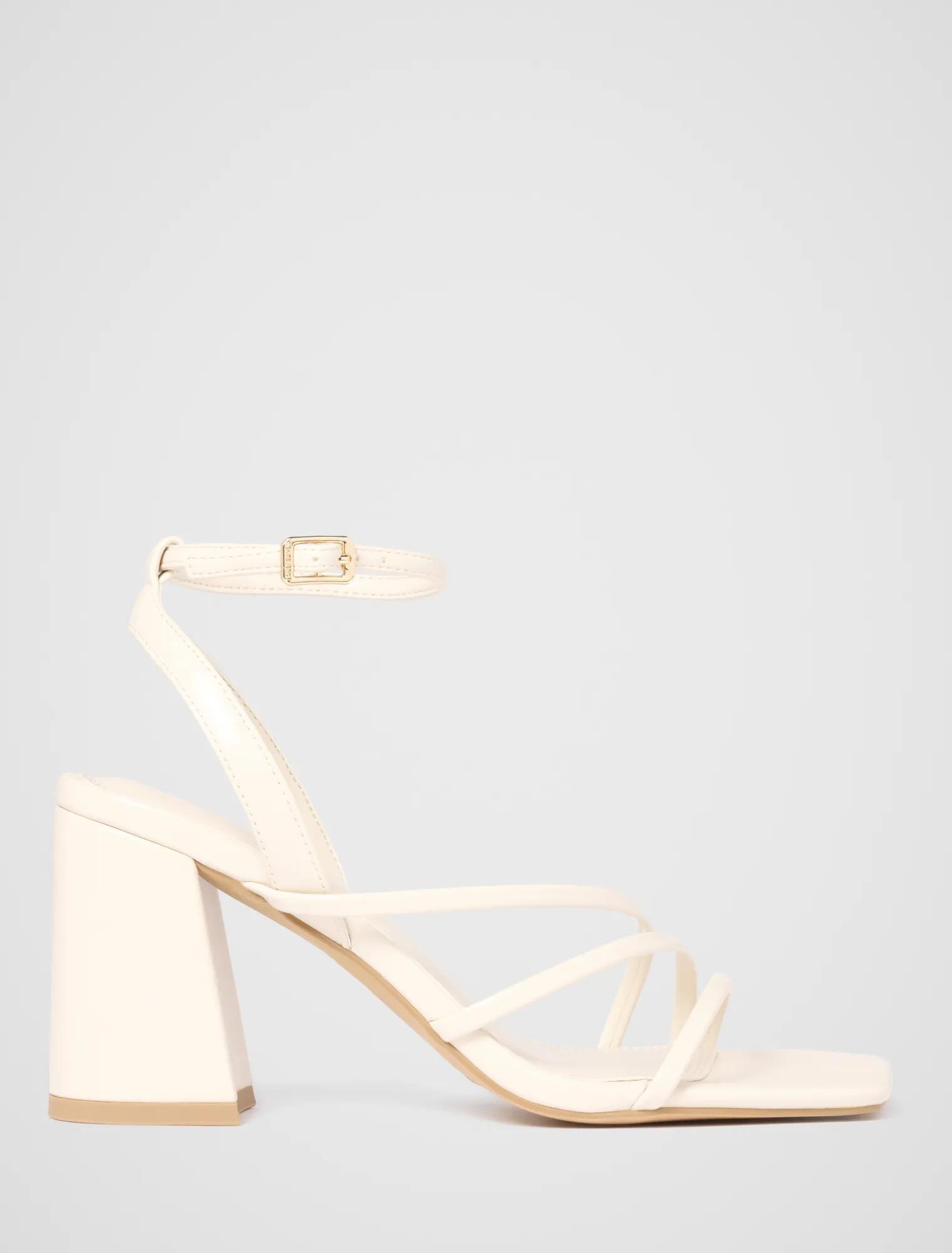Forever New Women's Beth Block Heel Asymmetrical Sandals in Ivory