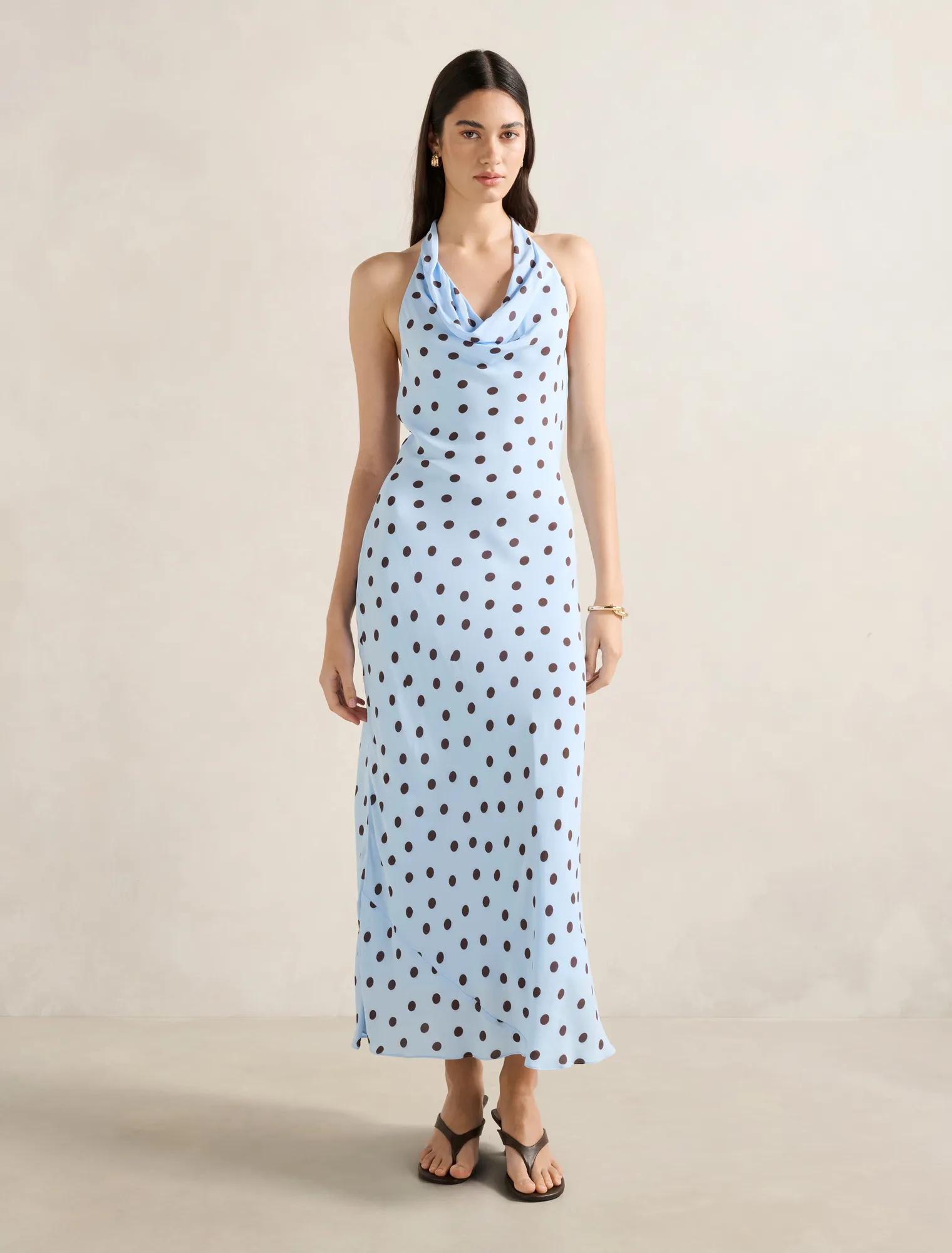Forever New Women's Carter Cowl Neck Midi Dress in Blue Gia Spot