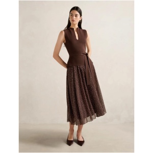 Forever New Women's Catherine Woven Mix Knit Dress in Choc Kinsey Spot