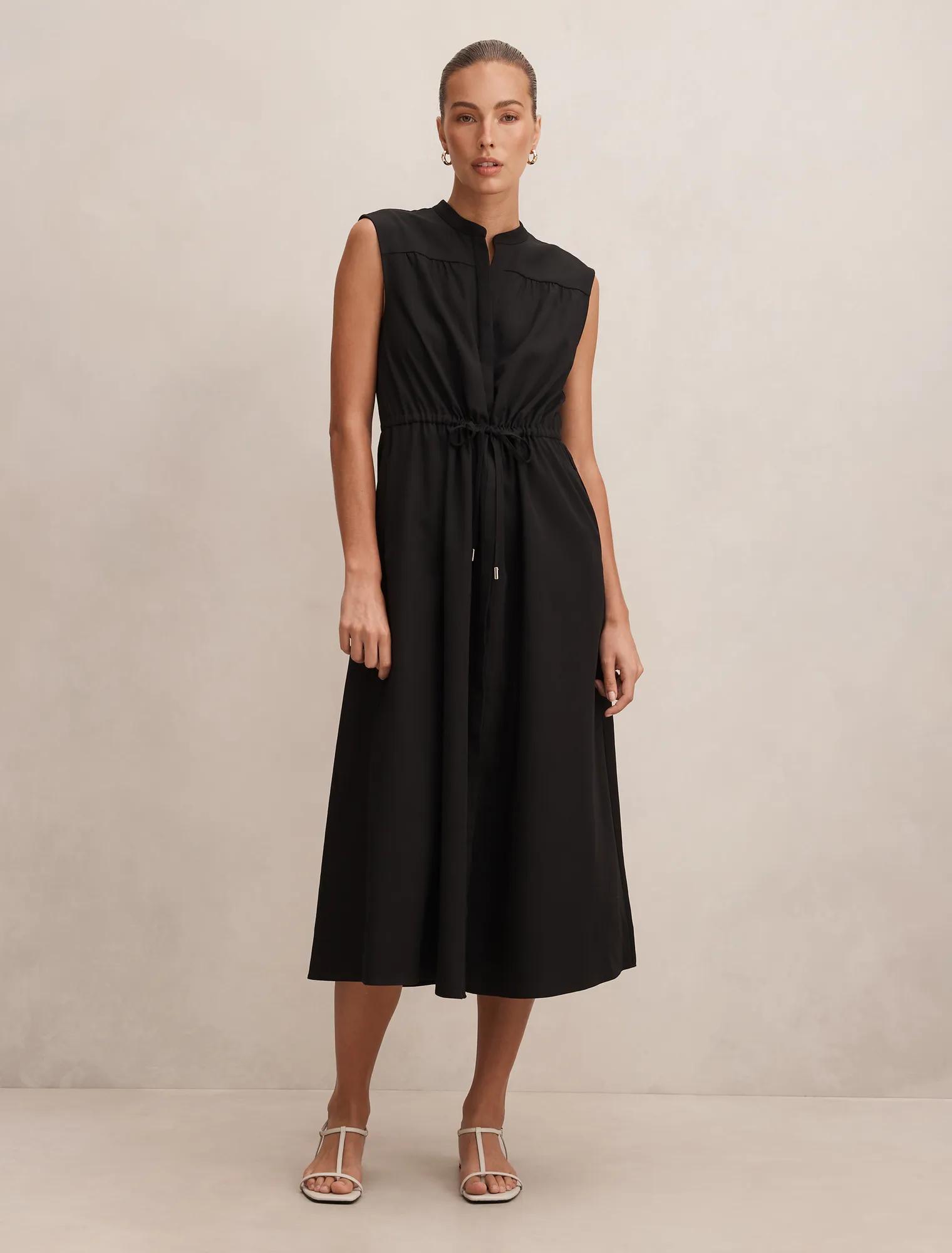 Forever New Women's Claire Drawcord Midi Dress in Black