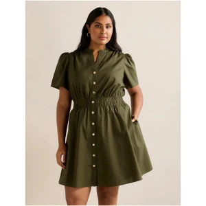 Forever New Women's Eleanor Curve Plus Size Button Down Mini Dress in Khaki