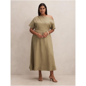 Forever New Women's Elissa Curve Tipped Shoulder Midi Dress in Covert Green