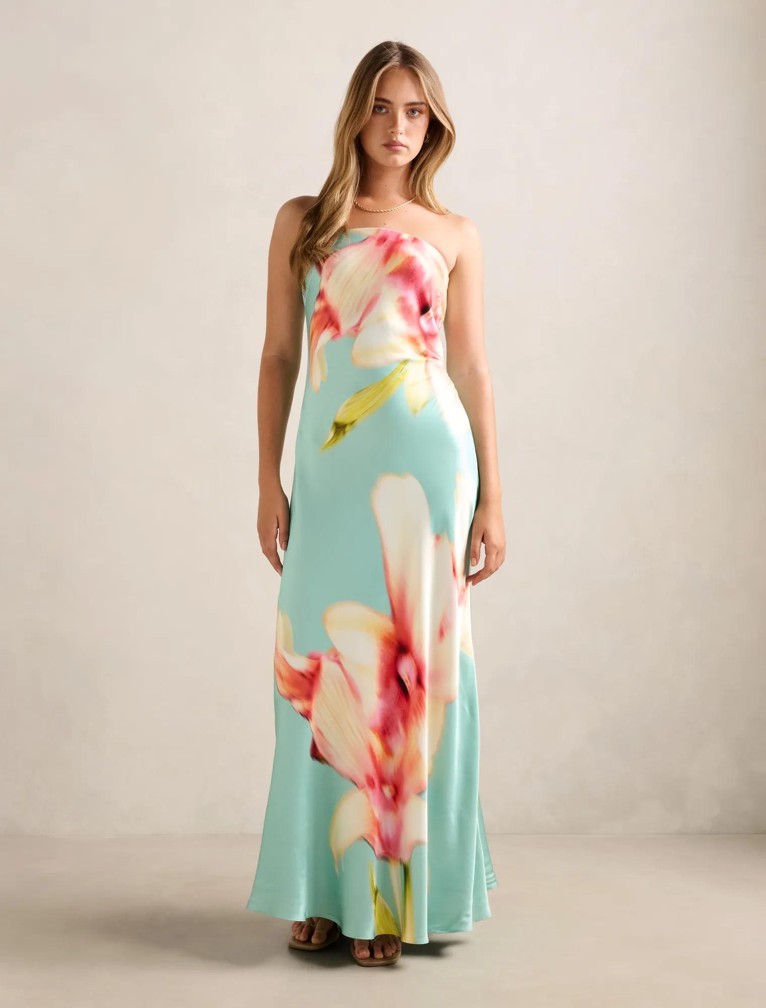 Forever New Women's Estelle Satin Strapless Maxi Dress in Capella Floral