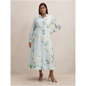 Forever New Women's Freya Curve Plus Size Printed Shirt Dress in Blue Arna Floral