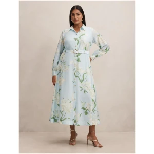 Forever New Women's Freya Curve Plus Size Printed Shirt Dress in Blue Arna Floral