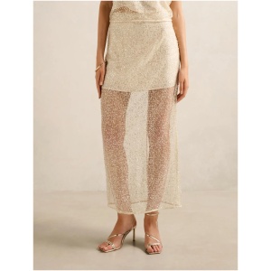 Forever New Women's Gianna Embellished Midi Skirt in Almond White Co-Ord