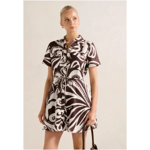 Forever New Women's Grace Linen Shirt Mini Dress in Collett Abstract