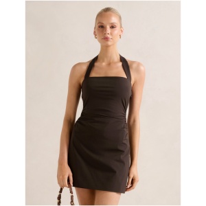Forever New Women's Imogen Stretch Cotton Halter Mini Dress in Chocolate Mousse