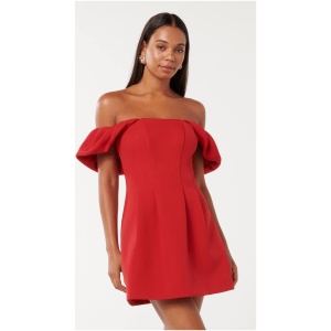 Forever New Women's Jacquie Off Shoulder Mini Dress in Barbados Cherry