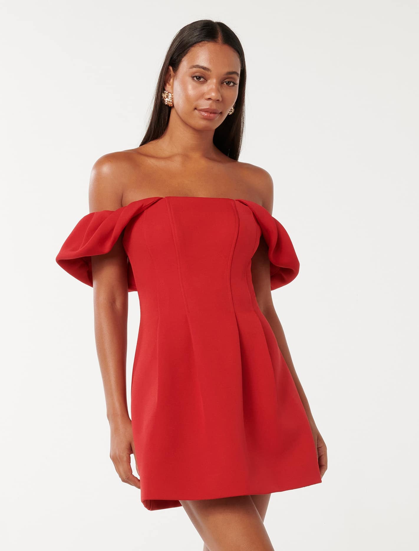 Forever New Women's Jacquie Off Shoulder Mini Dress in Barbados Cherry