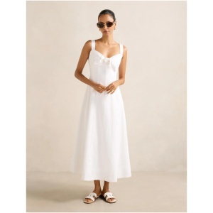 Forever New Women's Kara Petite Tie Front Linen Midi Dress in Porcelain