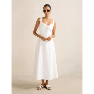 Forever New Women's Kara Petite Tie Front Linen Midi Dress in Porcelain