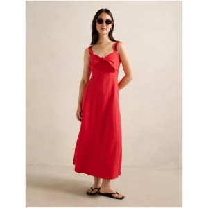 Forever New Women's Kara Tie Front Linen Midi Dress in Bright Red