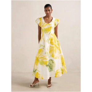 Forever New Women's Lily Petite Scoop Neck Midi Dress in Yellow Cora