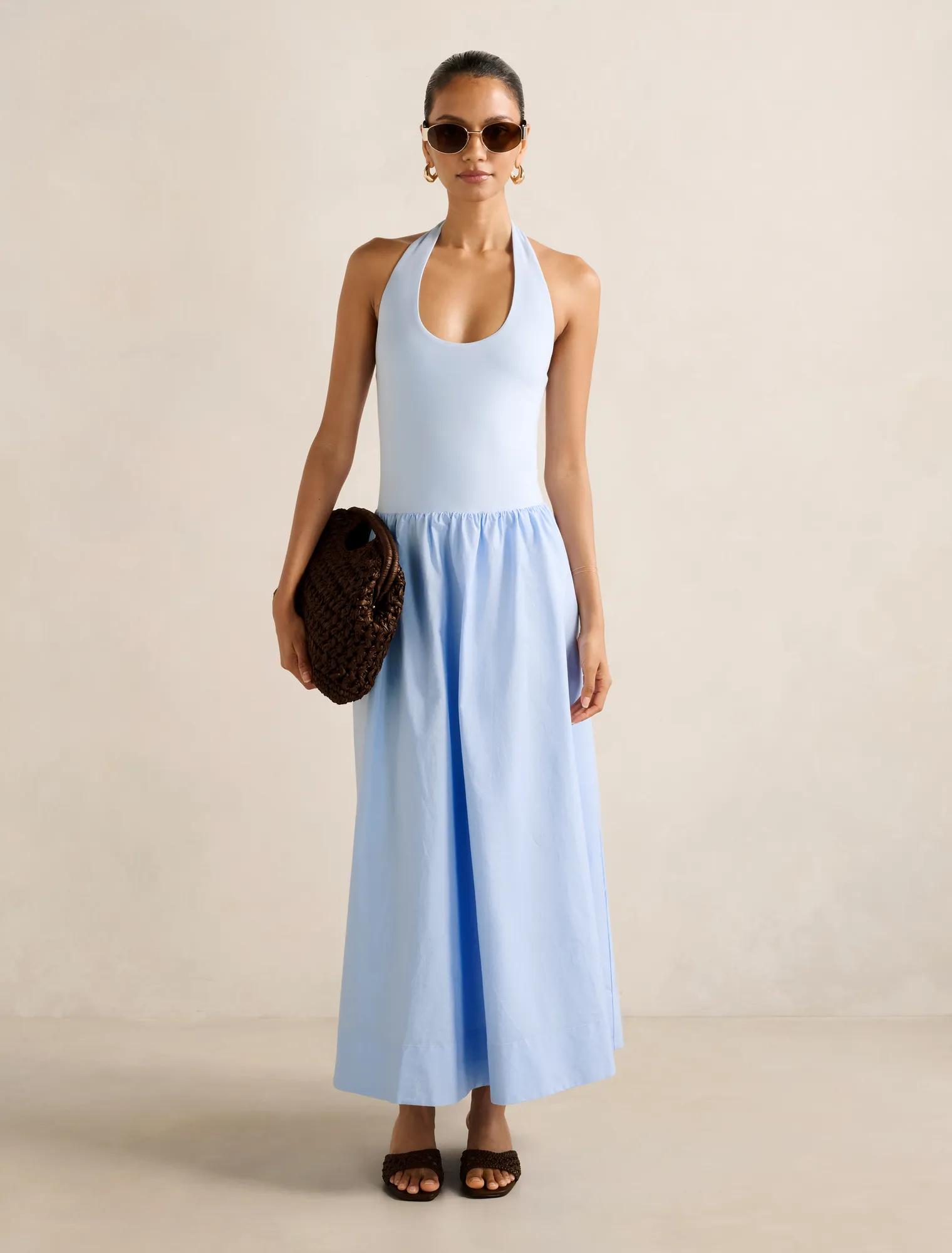 Forever New Women's Margot Petite 2-in-1 Halter Midi Dress in Soft Blue