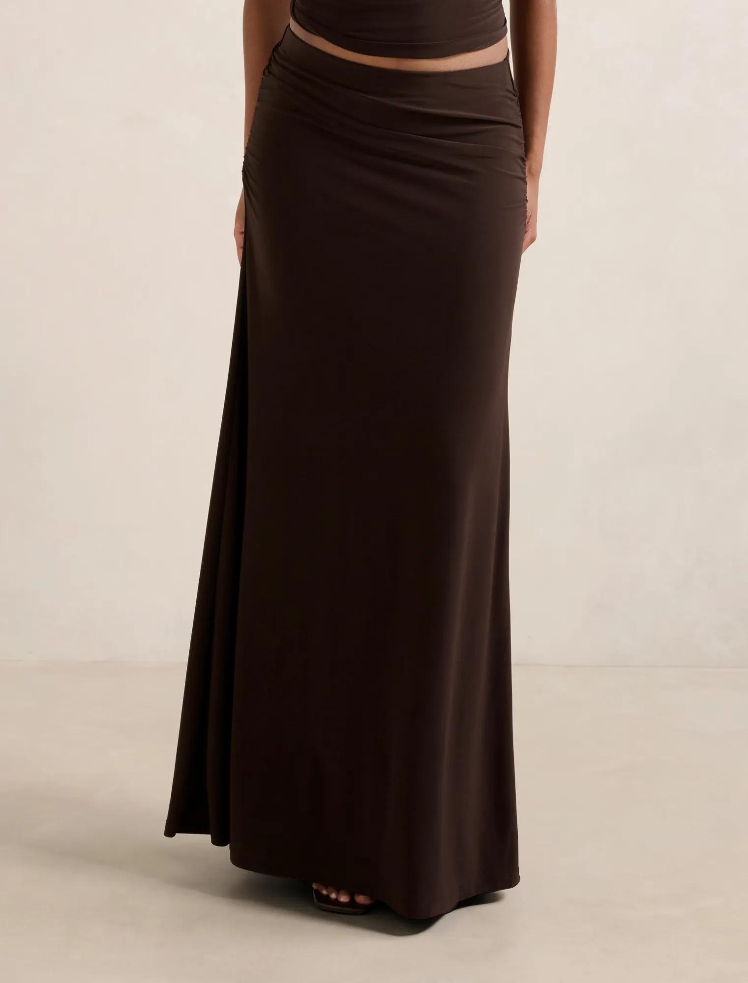 Forever New Women's Mimi Petite Flute Maxi Skirt in Bitter Chocolate Co-Ord