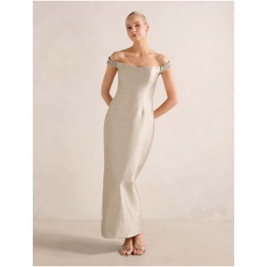 Forever New Women's Mindy Bardot Ruffle Midi Dress in Gold