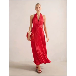 Forever New Women's Natasha Pleated Satin Halter Maxi Dress in Watermelon