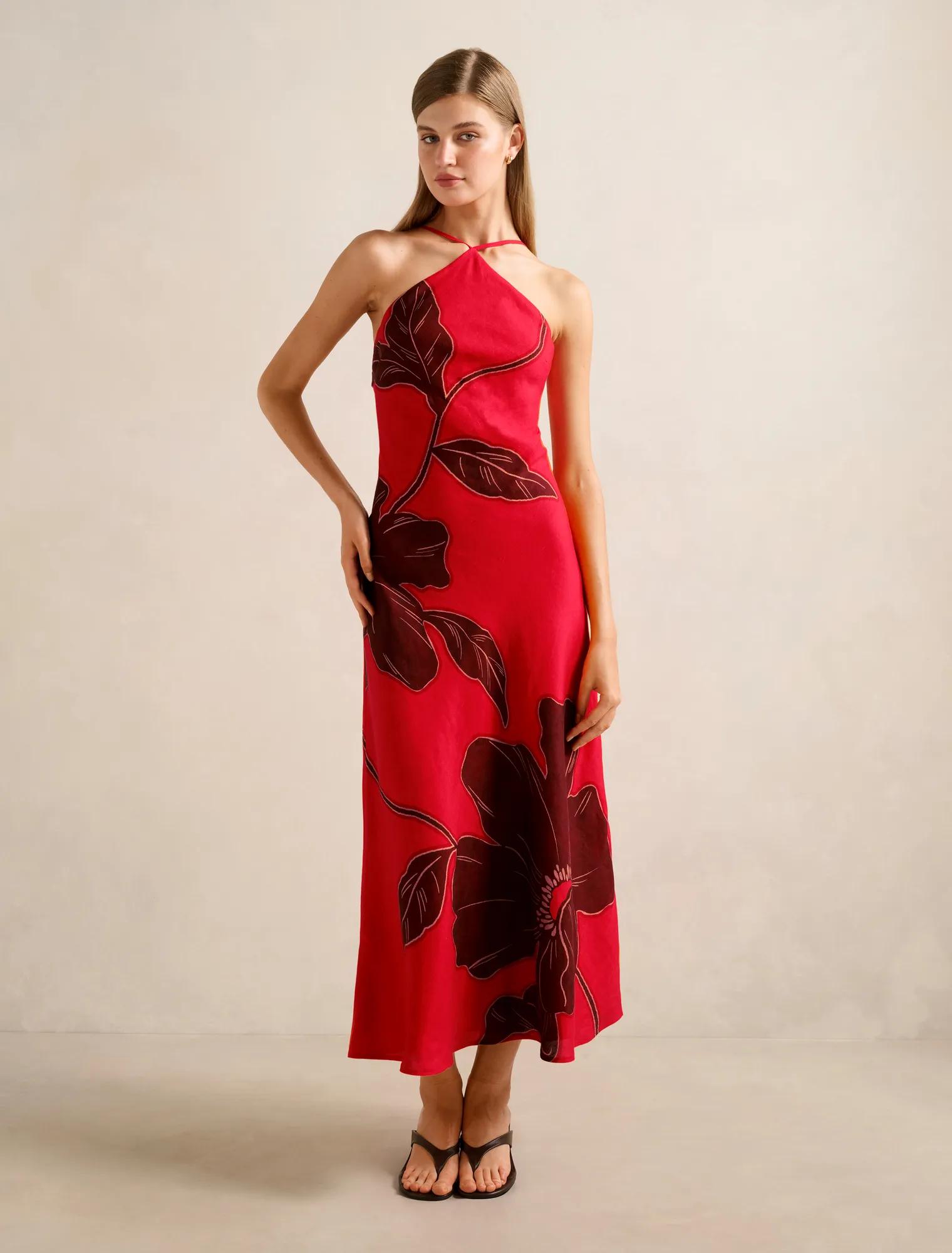 Forever New Women's Nova Arrow Neck Maxi Dress in Red Dryden