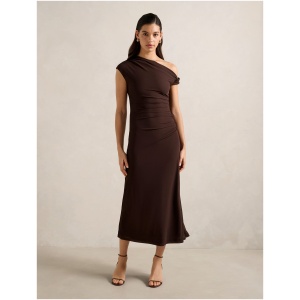 Forever New Women's Paris Draped Mesh Midi Dress in Chocolate