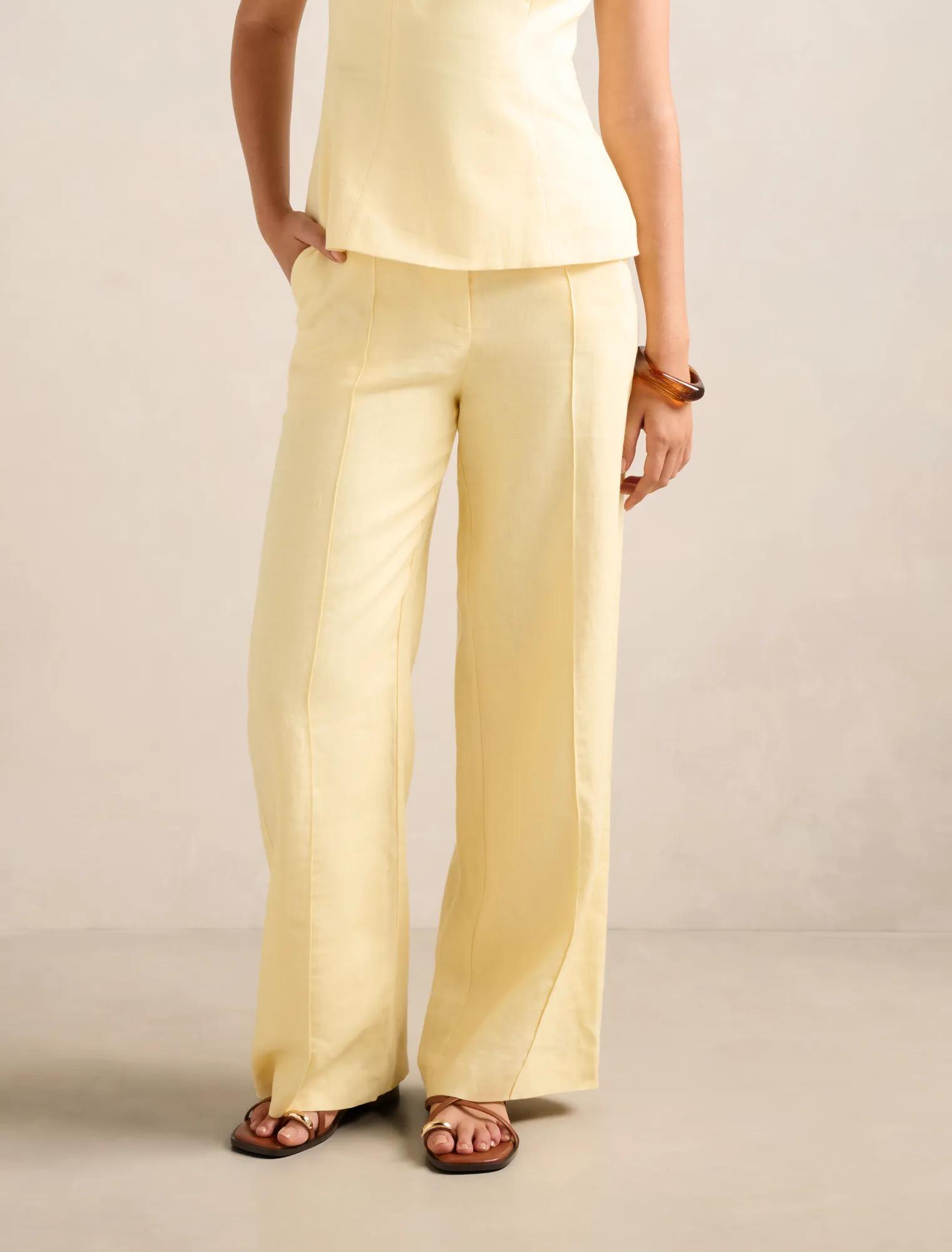 Forever New Women's Posey Linen Wide Leg Pants in Banana Set
