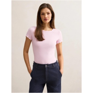 Forever New Women's Rebecca Scallop Trim Tee Shirt in Pink/Porcelain