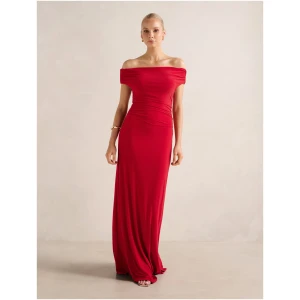 Forever New Women's Romy Off Shoulder Jersey Maxi Dress in Equestrian Red