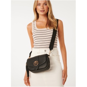 Forever New Women's Thea Tassel Saddle Bag Signature in Black