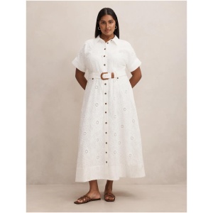 Forever New Women's Valeria Curve Plus Size Broderie Midi Dress in Porcelain