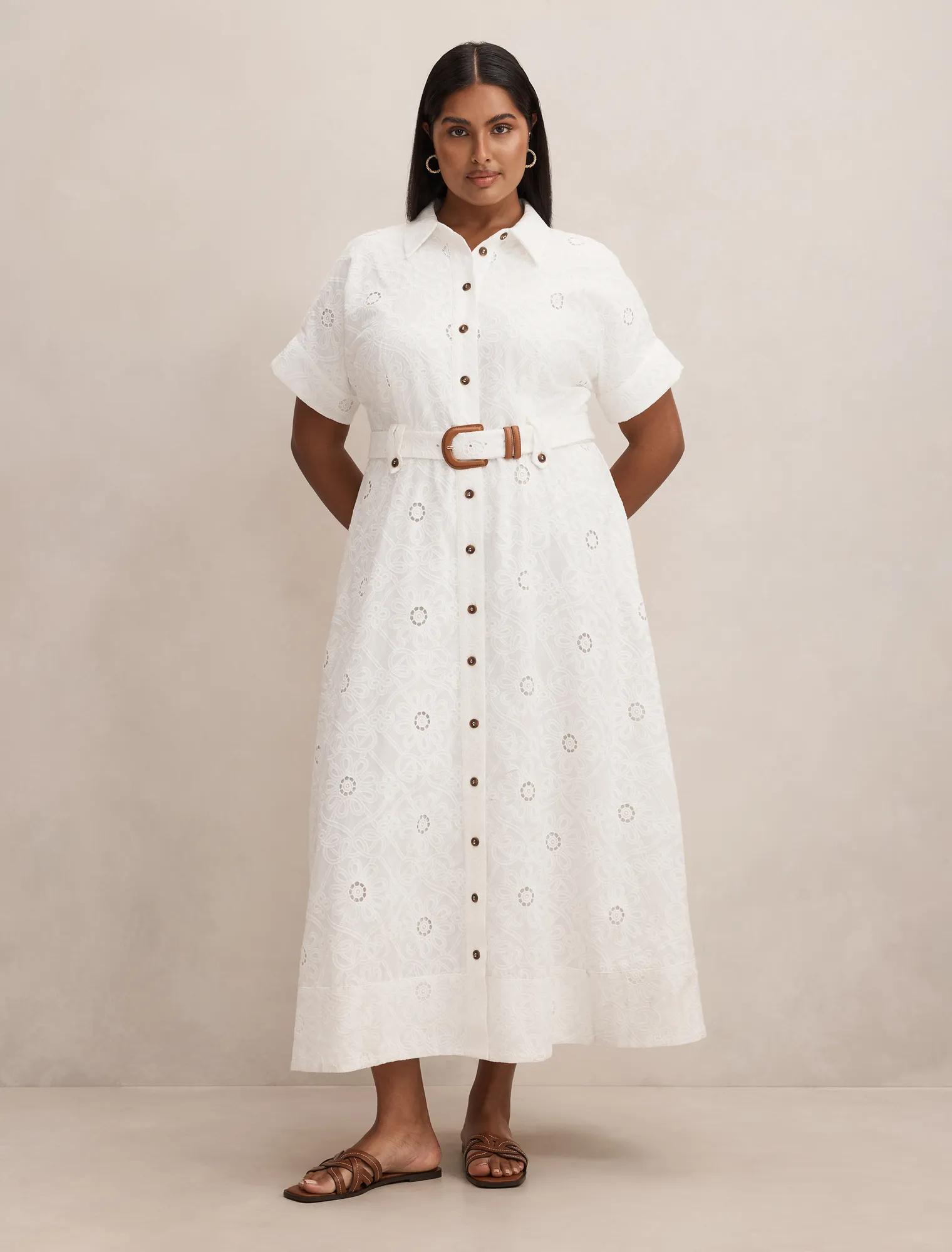 Forever New Women's Valeria Curve Plus Size Broderie Midi Dress in Porcelain