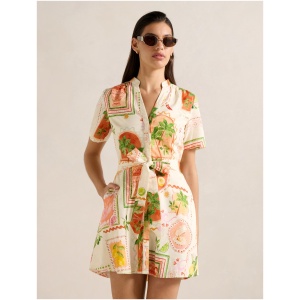 Forever New Women's Veyda Shirt Linen Mini Dress in Almada Holiday