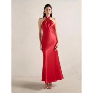Forever New Women's Yvette Halter Neck Satin Maxi Dress in Red