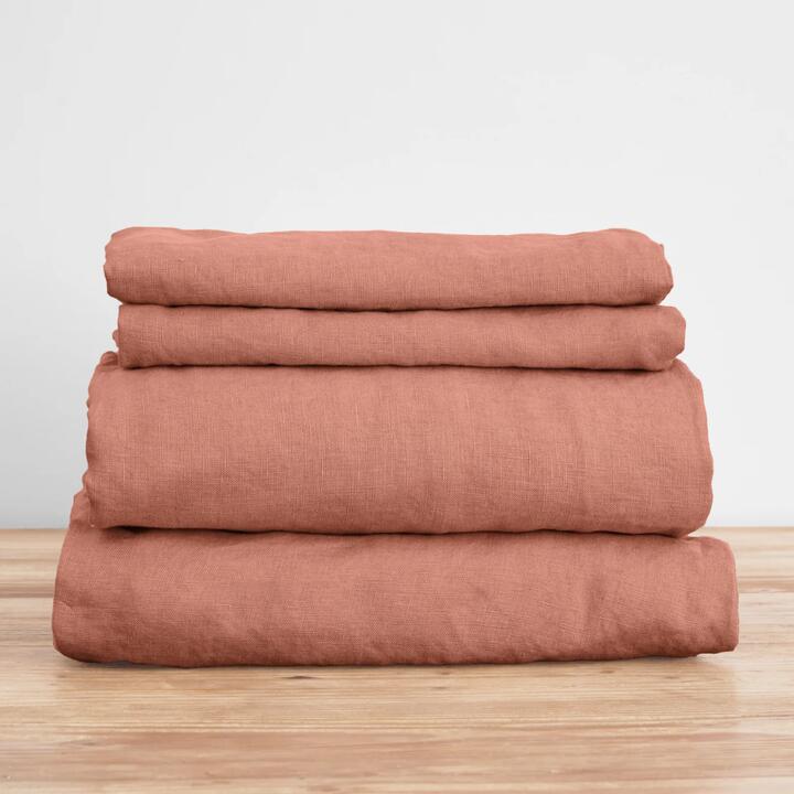 French Flax Linen Sheet Set in Rosa