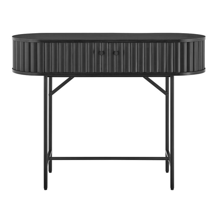 Gable Console Hallway Hall Table 2-Doors Metal Legs Black