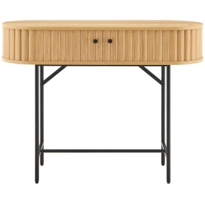 Gable Console Hallway Hall Table 2-Doors Metal Legs Oak