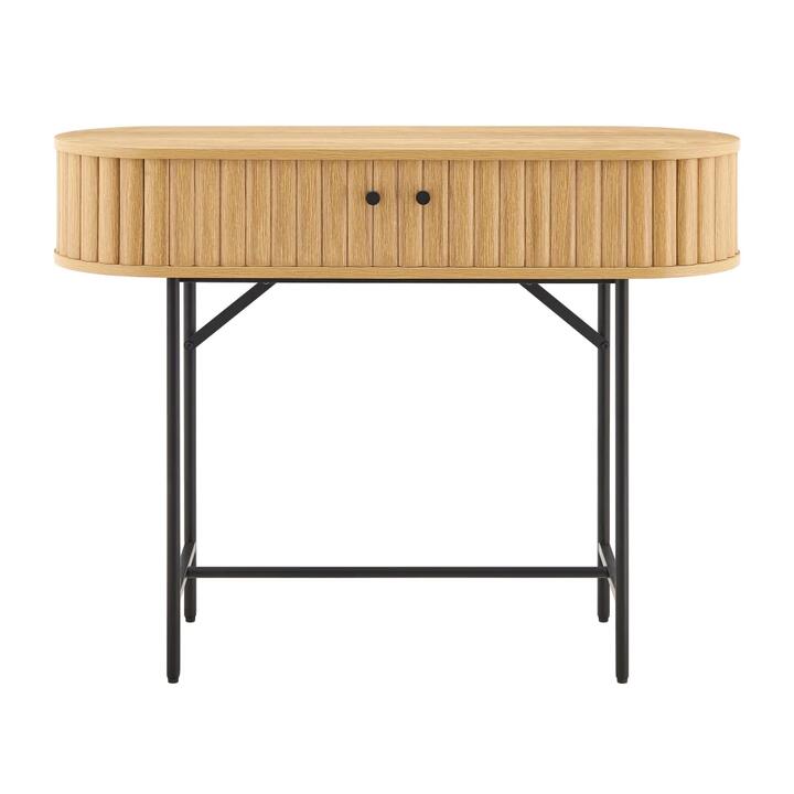 Gable Console Hallway Hall Table 2-Doors Metal Legs Oak