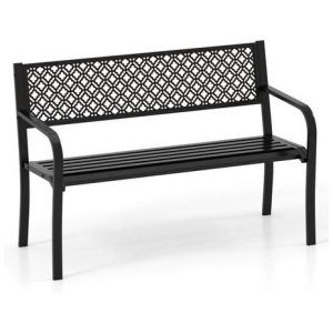 Garden Bench Metal With Geometric Lattice Backrest