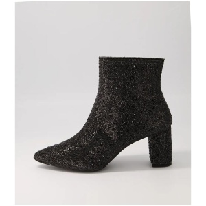 Glister Black Jewel Fabric Ankle Boots