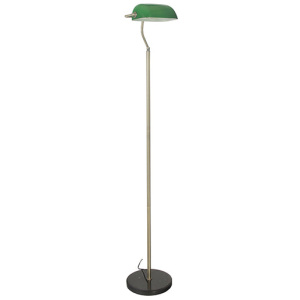 Green Banker Antique Brass Floor Lamp