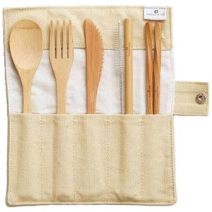Green + Kind Bamboo Cutlery Roll-Up Set - Beige