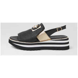 Haley Black Gold Leather Sandals