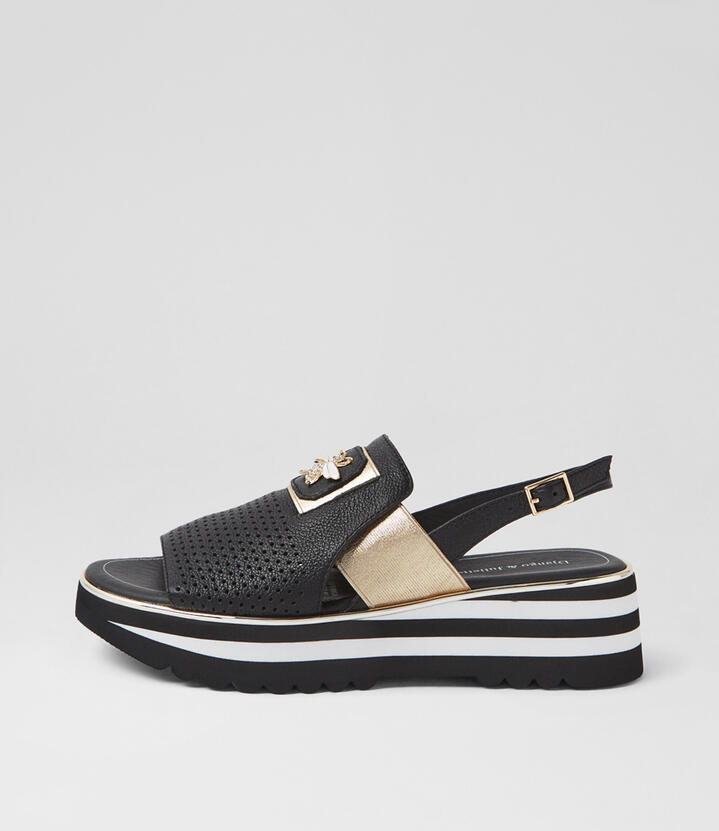 Haley Black Gold Leather Sandals