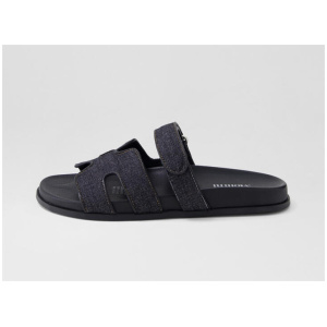 Hayzlen Dark Denim Black Fabric Leather Slides