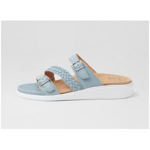 Ianna W Denim White Leather Slides