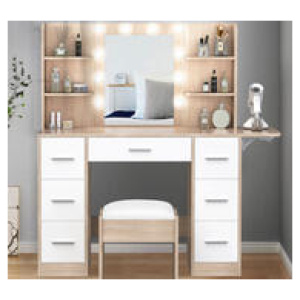 Ilaya 7 Drawer Wood Dressing Table Set With Led White